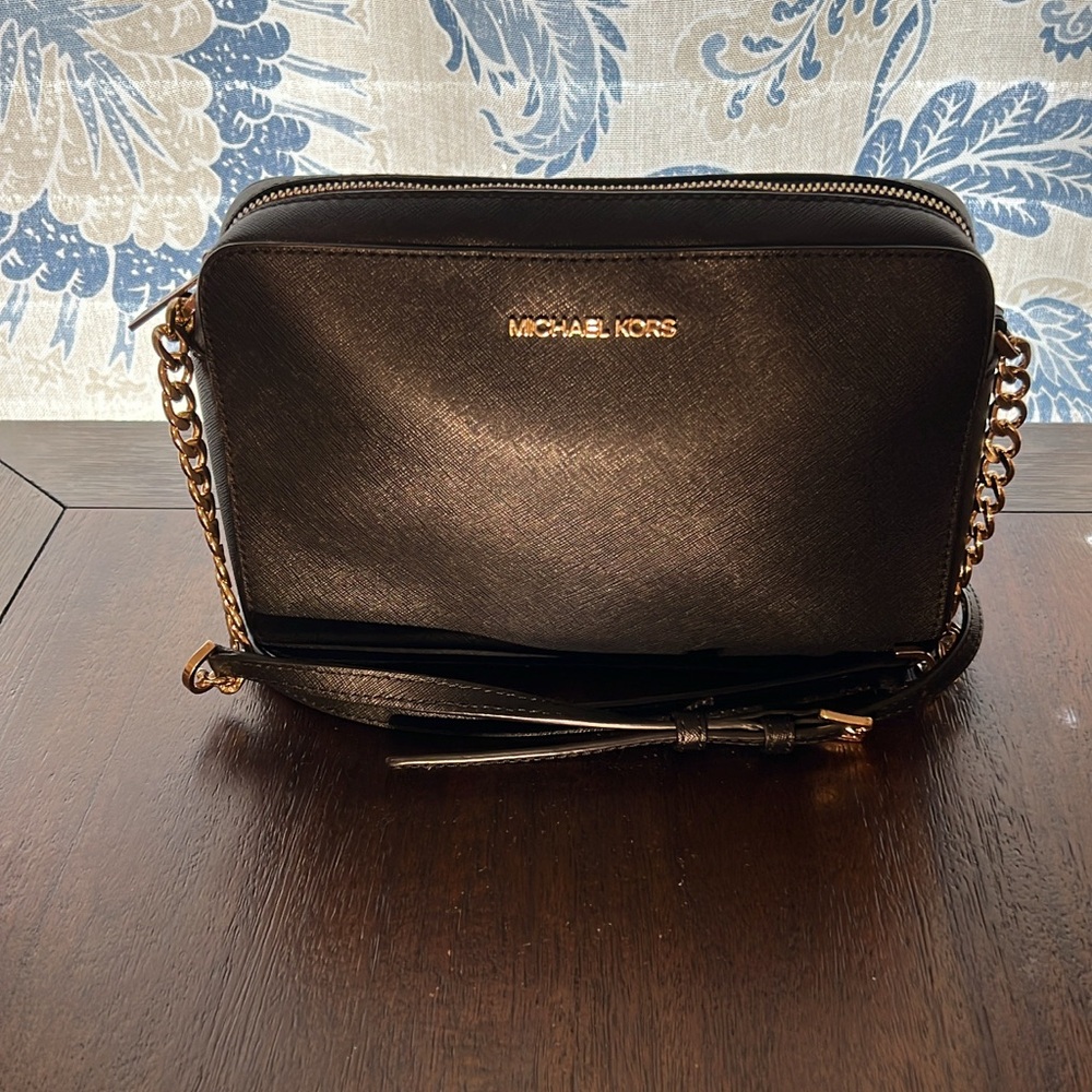 Michael Kors Black and Gold Crossbody Bag with Chain Strap